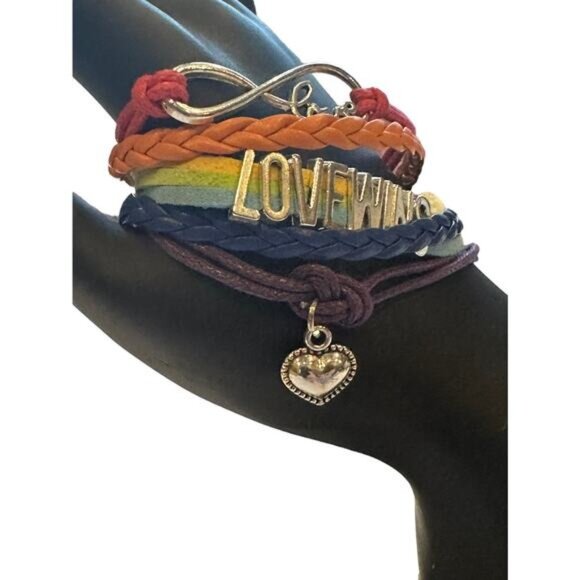 Multicolor Love Infinity Charm Bracelet With Heart Pendant & Adjustable Chain Fo - Picture 2 of 6